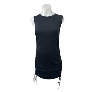 BB Dakota Women's Black Ruched Sleeveless Rib Knit Mini Tank Bodycon Dress Sz L
